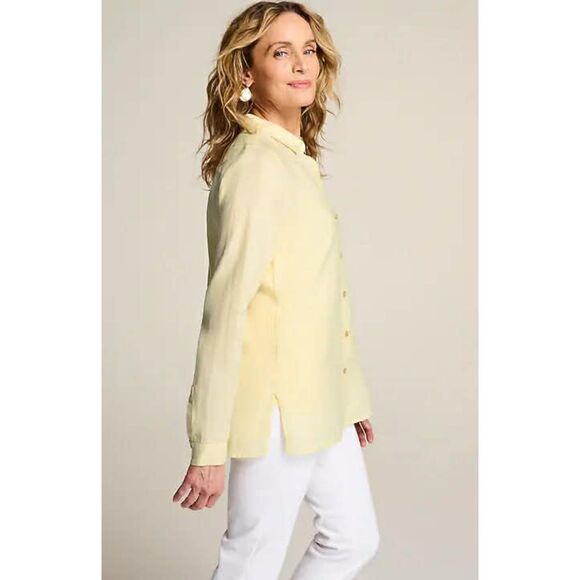 J. Jill Butter Yellow Everyday Linen Blend Button Front Shirt, size L - Picture 1 of 5